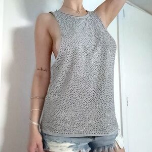 Grey Studded Y2K Muscle Tank Top